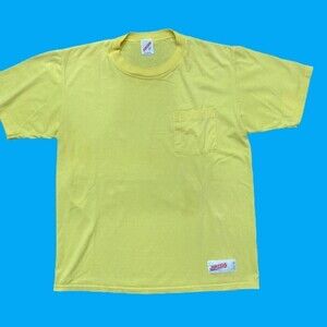 Jerzeez Vintage Single Stitch Yellow Pocket Athletic Tee Men's Size Large
